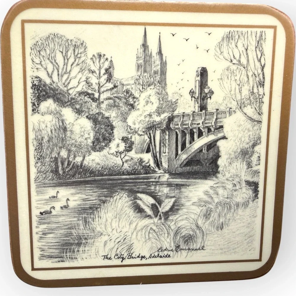 Vtg Pimpernel Cedric Emanuel Australian Landmark Coasters Set 9 Sketch Adelaide